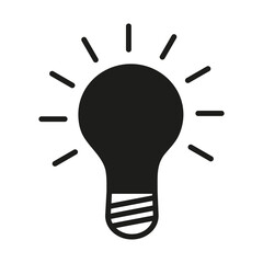 Shining light bulb. Idea sign, solution, thinking concept. Isolated web icon. Logo design. Flat vector illustration in black and white.