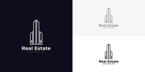 White And Black Building Company Logo On The Black Background. Vector Illustration.
