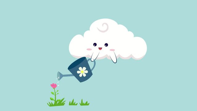 A cloud giving water to the plants