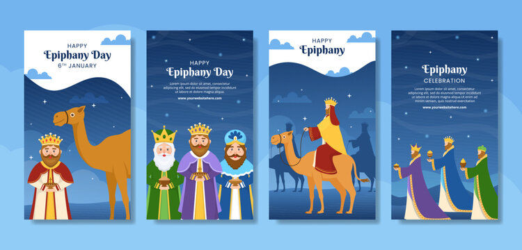 Happy Epiphany Day Social Media Stories Flat Cartoon Hand Drawn Templates Illustration