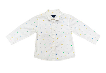 Children's wear - cotton shirt with an ornament for a kid with long sleeves and buttons, isolated...