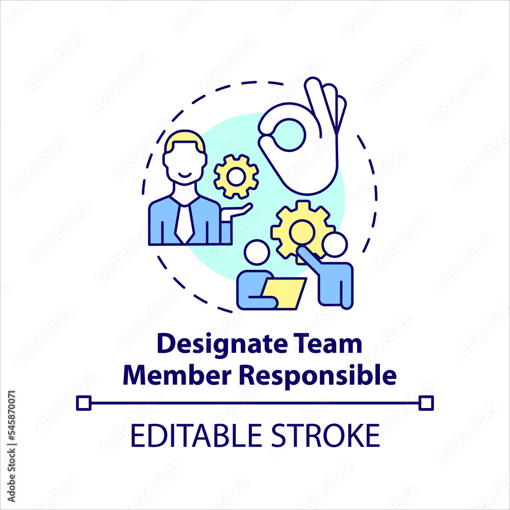 Poster designate team member responsible concept icon. define manager. choose leader abstract idea thin lin