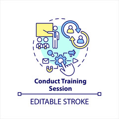 Conduct training session concept icon. Provide learning for employee. Improve skills abstract idea thin line illustration. Isolated outline drawing. Editable stroke. Arial, Myriad Pro-Bold fonts used