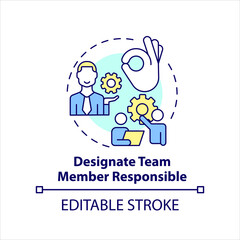 Designate team member responsible concept icon. Define manager. Choose leader abstract idea thin line illustration. Isolated outline drawing. Editable stroke. Arial, Myriad Pro-Bold fonts used