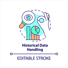 Historical data handling concept icon. Analyze progress. Research working process abstract idea thin line illustration. Isolated outline drawing. Editable stroke. Arial, Myriad Pro-Bold fonts used