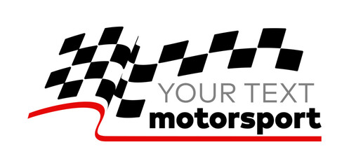 Race flag with motorsport text Logo Vector Car Decal Sticker, Symbol Sport Logo. Checkered flag.