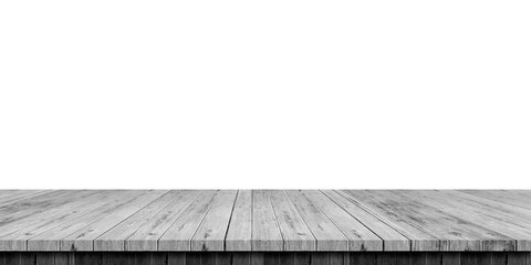 old wooden table isolated on transparent background For product placement empty dark wood shelves