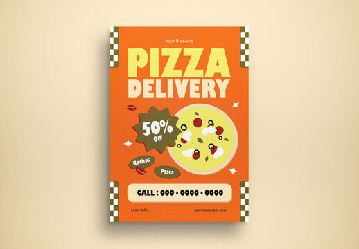 Orange Flat Design Pizza Delivery Flyer