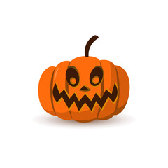 Halloween pumpkin icon 3D. Autumn symbol. Cartoon horror design. Halloween scary pumpkin face, smile. Orange squash silhouette isolated white background. Harvest celebration Vector llustration