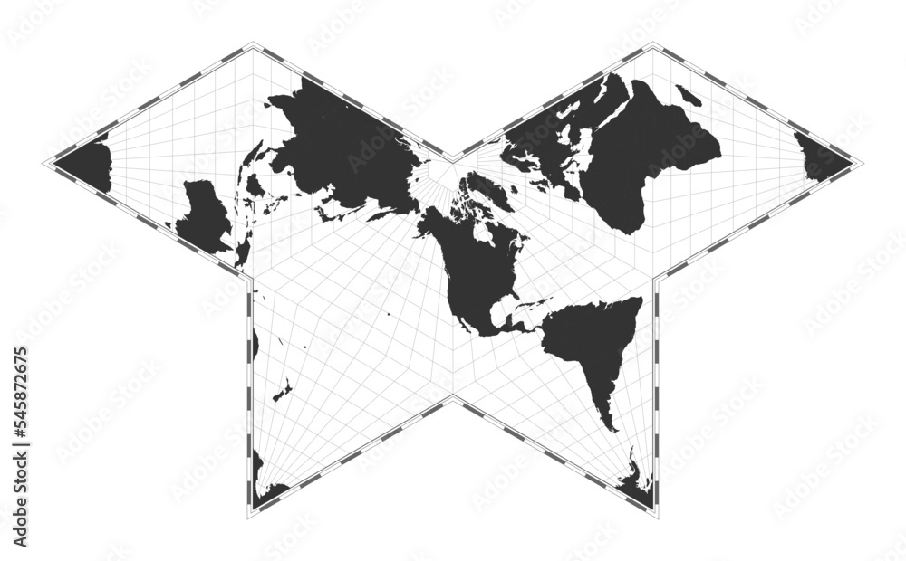 Poster vector world map. collignon butterfly projection. plan world geographical map with latitude/longitud