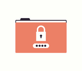 Hacker padlock password folder sensitive data and locked privacy information database concept flat illustration.	

