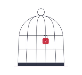 Caged creativity and imagination, mental pressure, stress, creators crisis flat illustration.	
