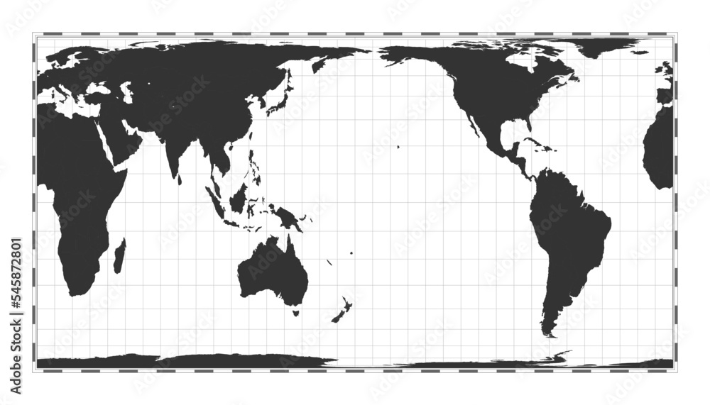 Poster vector world map. cylindrical equal-area projection. plan world geographical map with latitude/longi