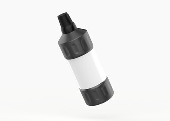 Household chemicals blank plastic bottles. Liquid detergent or soap, stain remover, laundry bleach, bathroom or toilet cleaner. 3d illustration