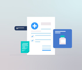 Health insurance and medical insurance policy, patient insurance healthcare concept flat illustration.	
