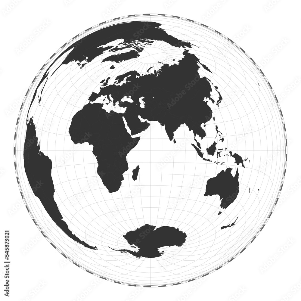 Poster vector world map in lambert azimuthal equal-area projection. geographical map with latitude and long