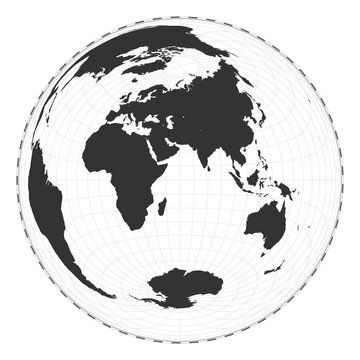 Vector world map. Lambert azimuthal equal-area projection. Plan world geographical map with latitude/longitude lines. Centered to 60deg W longitude. Vector illustration.