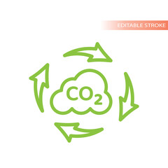 Co2 cloud and arrows line vector icon. Carbon dioxide pollution cycle outlined symbol.