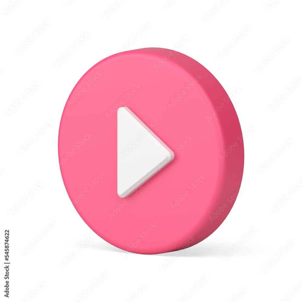 Aufkleber pink circle play button navigation menu start beginning broadcasting isometric 3d icon