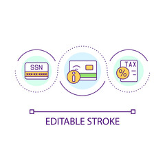 Identification information checkup loop concept icon. Personal documents of customer abstract idea thin line illustration. Isolated outline drawing. Editable stroke. Arial font used