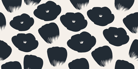 Hand drawn minimal abstract flowers pattern. Simple collage contemporary print. Fashionable template for design.