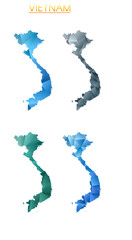 Fototapeta premium Set of vector polygonal maps of Vietnam. Bright gradient map of country in low poly style. Multicolored Vietnam map in geometric style for your infographics. Vibrant vector illustration.