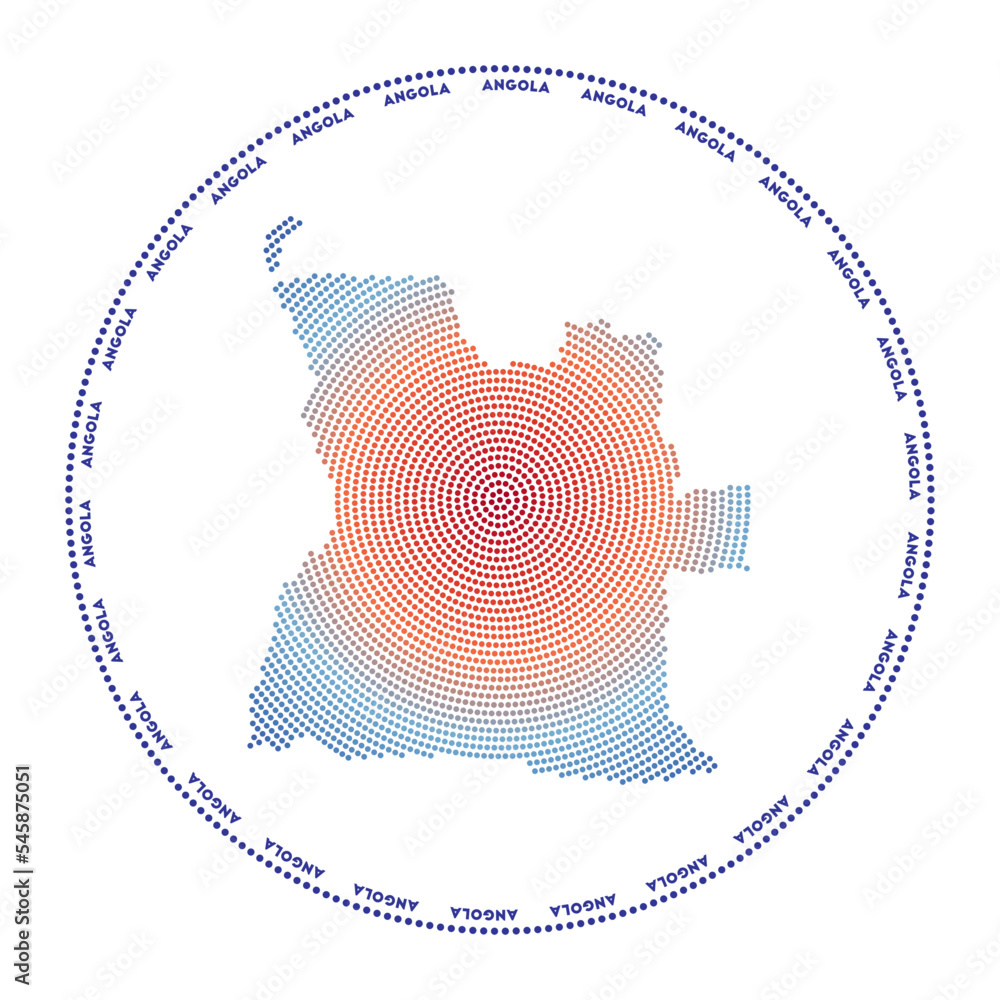 Aufkleber angola round logo. digital style shape of angola in a dotted circle with the country's name. tech ic