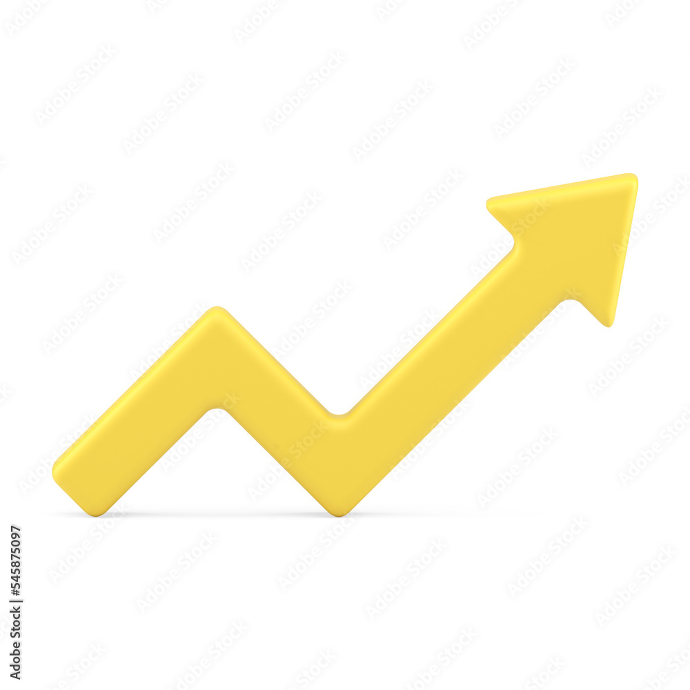 Poster angled dynamic arrow increase and recession part upward pointer yellow realistic 3d icon