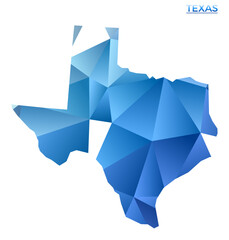 Vector polygonal Texas map. Vibrant geometric us state in low poly style. Amazing illustration for your infographics. Technology, internet, network concept.