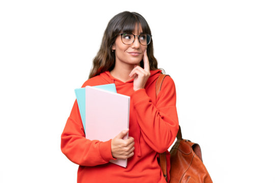 Young student caucasian woman over isolated background thinking an idea while looking up