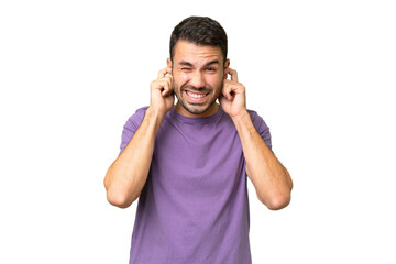 Young handsome caucasian man over isolated background frustrated and covering ears