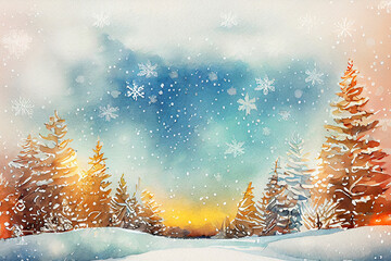 Fototapeta premium Cute winter landscape. Winter banner. Winter walk.
