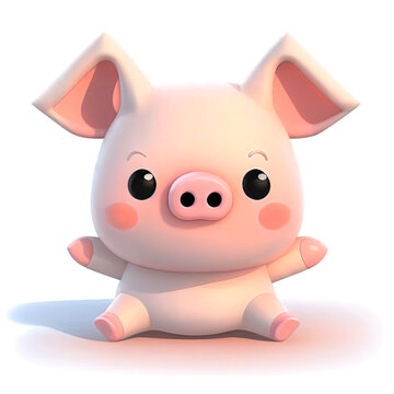 cute little pig 3D render over white