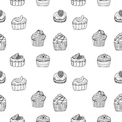 Cakes seamless pattern vector illustration, hand drawing sketch