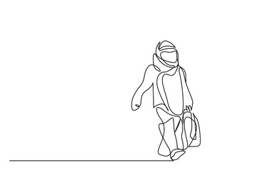 person in bomb disposal suit drawing oen line concept