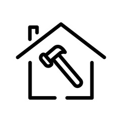 House line icon illustration with hammer. suitable for home improvement icon. icon related to real estate. Simple vector design editable. Pixel perfect at 32 x 32