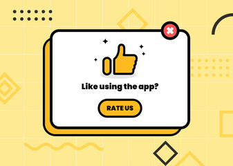 Rate us illustration in old school nostalgic design style. User interface element.