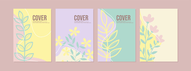 writing book cover design with hand drawn floral background. pastel color design. A4 size cover for books, journals, catalogs, posters, diaries