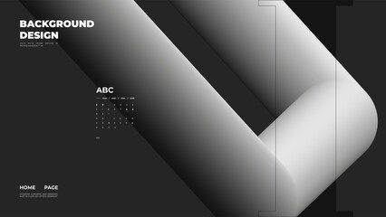 Abstract web page, homepage, landing page concept. Strict and discreet background. Type and 3D shapes.