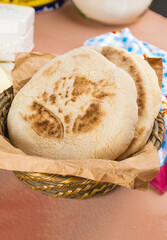 Turkish flat bread bazlama, traditional fluffy homemade bazlama, pillowy soft for wrap, selective focus