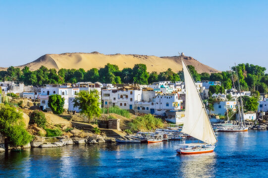 Egypt, Aswan Governorate, Aswan, City on bank of Nile river