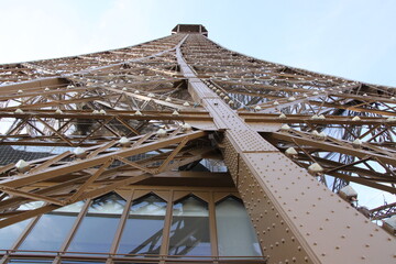 detail photograph of iron and rivets of the metal structure of the eiffel tower