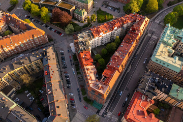 Sweden, Vastra Gotaland County, Gothenburg, Aerial view of crossroad on Kungsportsavenyen boulevard