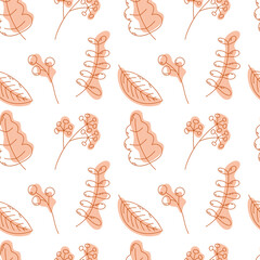Seamless pattern with autumn leaves and berries. Perfect for wallpaper, gift paper, pattern, web page background, autumn greeting cards.