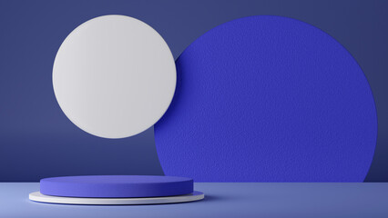 Podium in blue and white colours. Modern style abstract 3d rendered background.