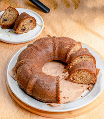 Scrumptious lemon and dried cranberry cake with added nutrition from whole wheat flour, cake slices concept food photo selective focus