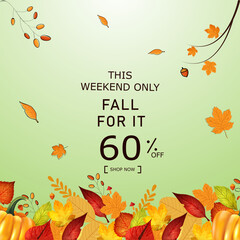 Happy Autumn fall season sale. Illustration of fall leafs