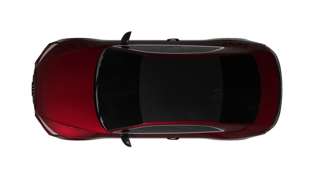top view of dark red car isolated on white, AUDI RS5 png transparent background 3d rendering