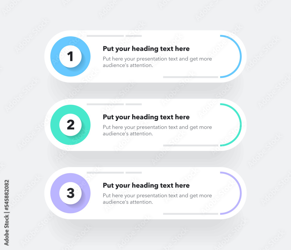 Poster Diagram with three steps with numbers and a place for your text. Flat infographic design.