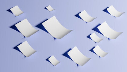Abstract 3d-illustration of some empty paper notepads lying on a purple tyble 